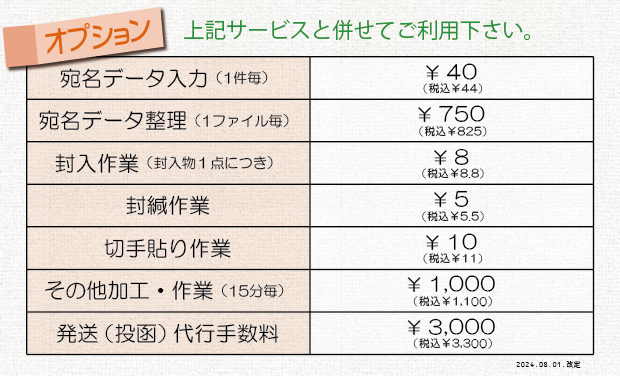 価格表②＿宛名・差出人印刷（オプション）